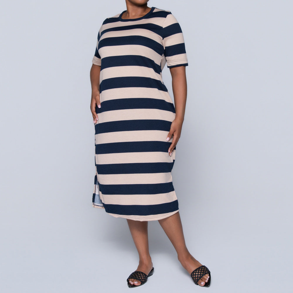 Plus Size Printed Pocket Edit Striped Tunic