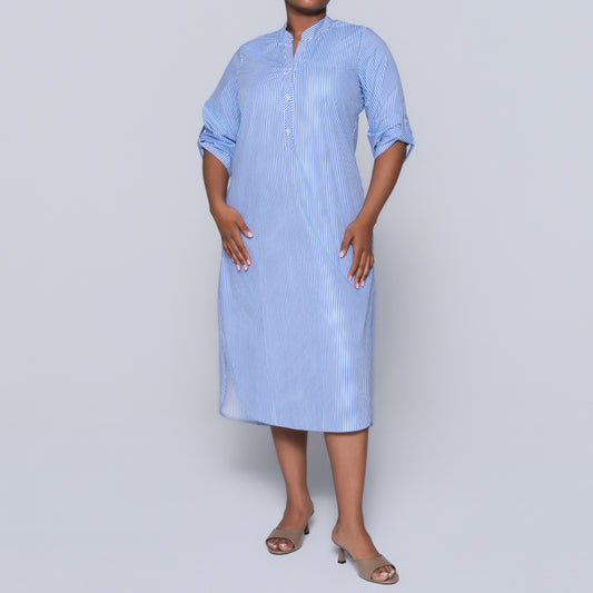 Blue Plus Size Cotton Striped Tunic