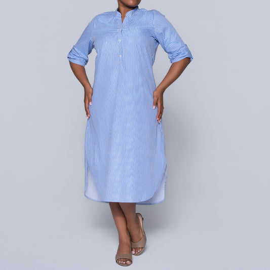 Blue Plus Size Cotton Striped Tunic