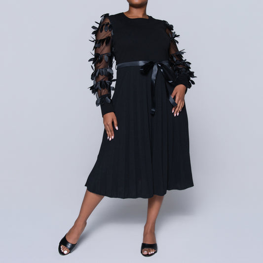 Plus Size Black Pleated Dress