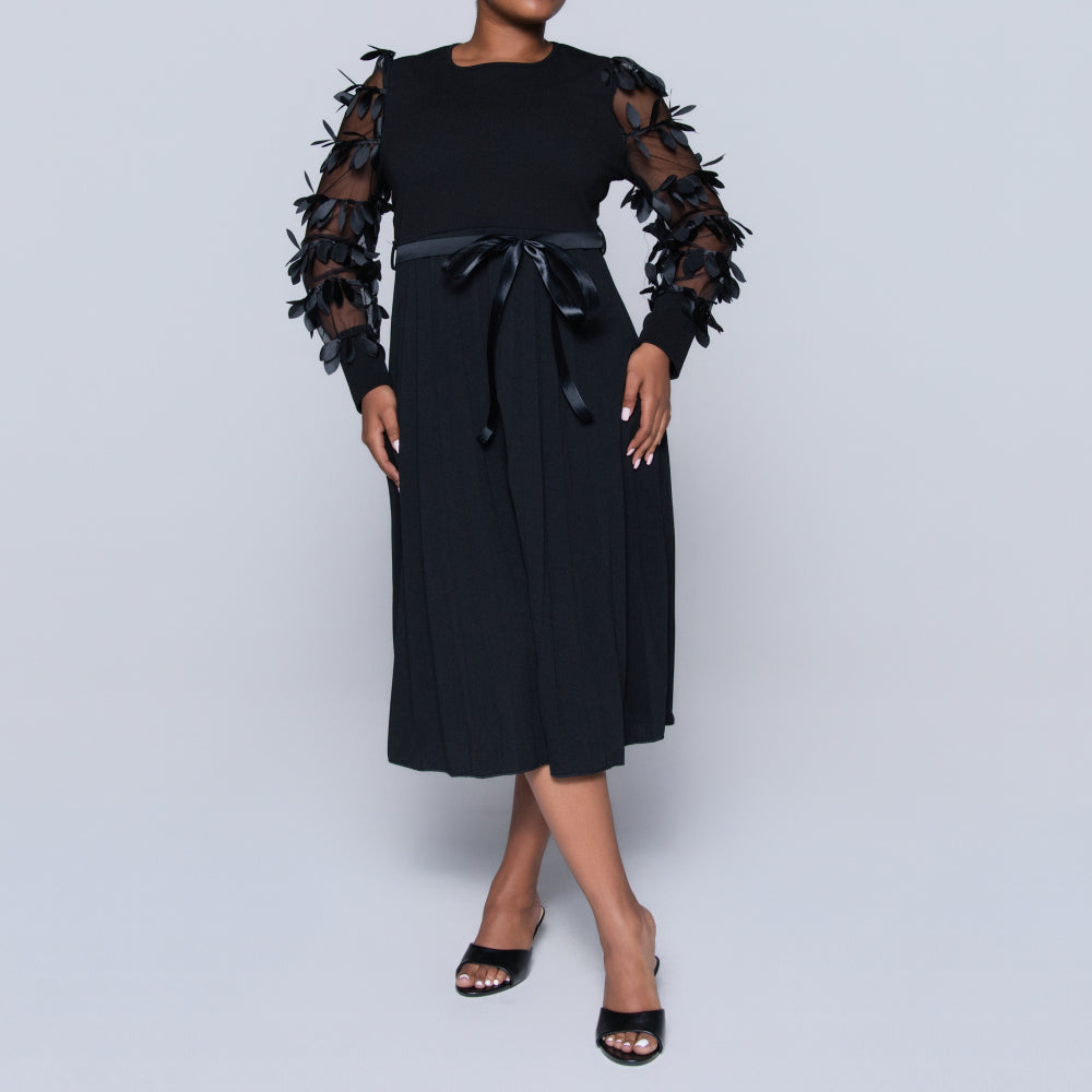 Plus Size Black Pleated Dress