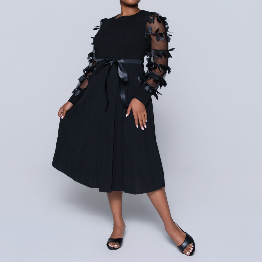 Plus Size Black Pleated Dress