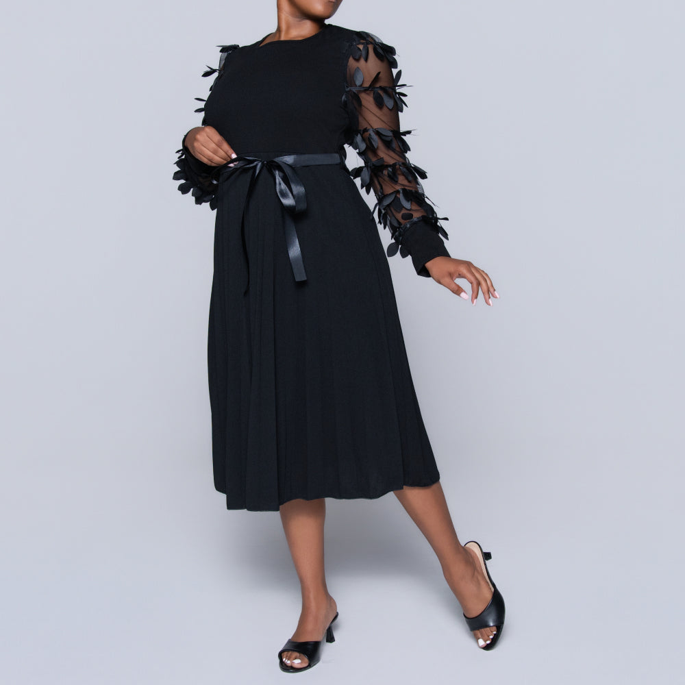 Plus Size Black Pleated Dress