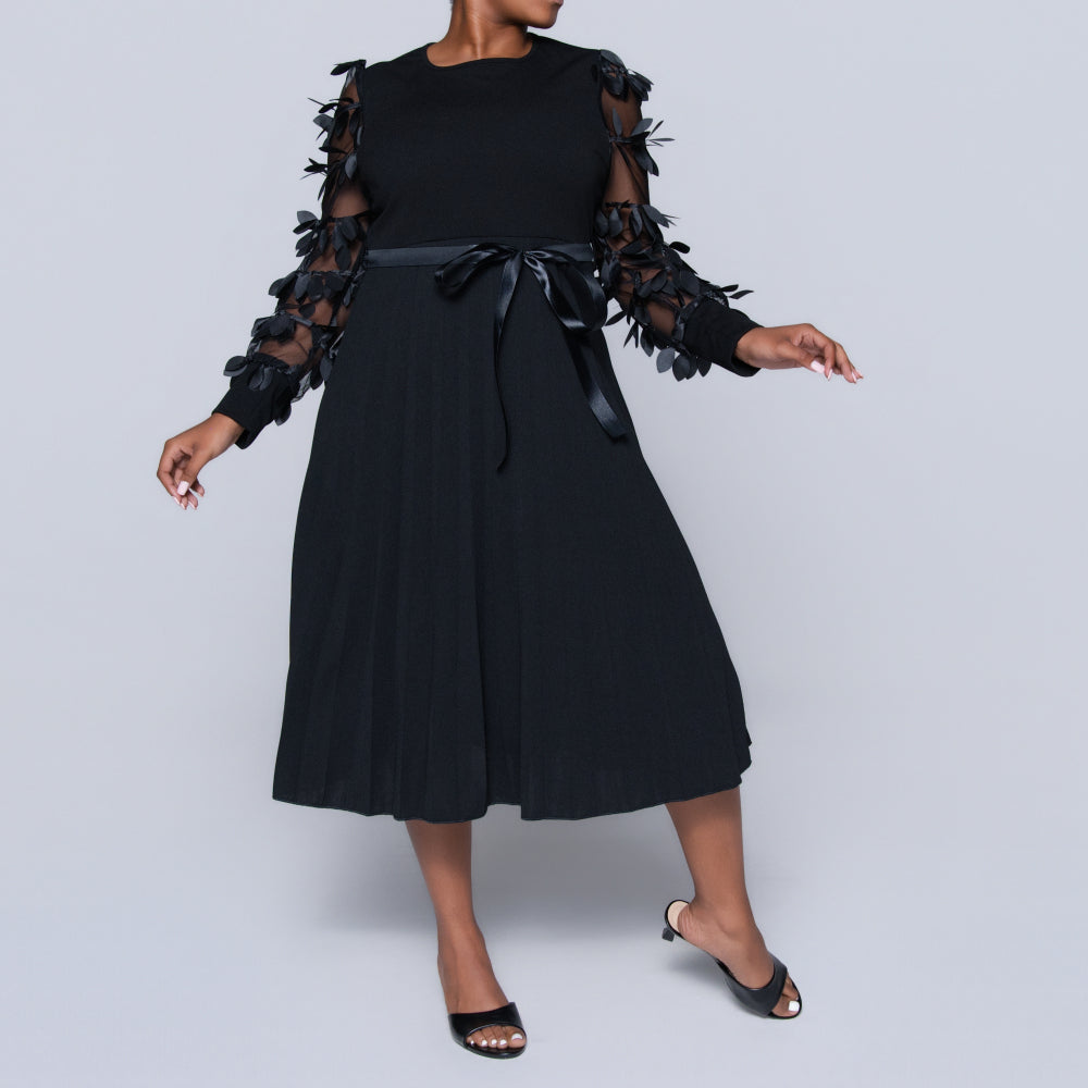 Plus Size Black Pleated Dress