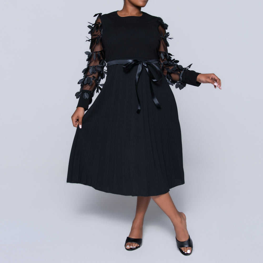 Plus Size Black Pleated Dress