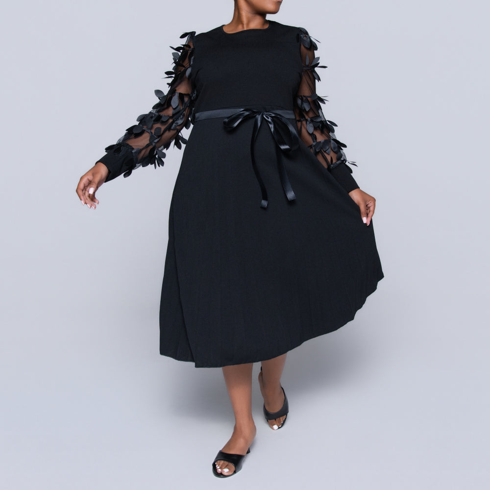 Plus Size Black Pleated Dress