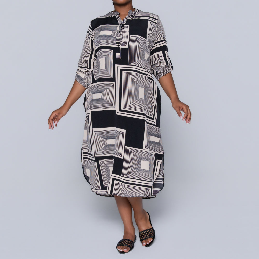 Plus Size Blk/Stone Printed Tunic