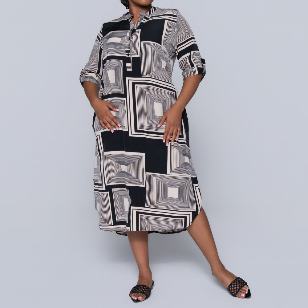 Plus Size Blk/Stone Printed Tunic