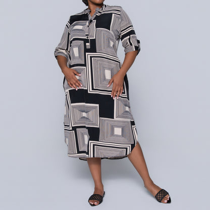 Plus Size Blk/Stone Printed Tunic