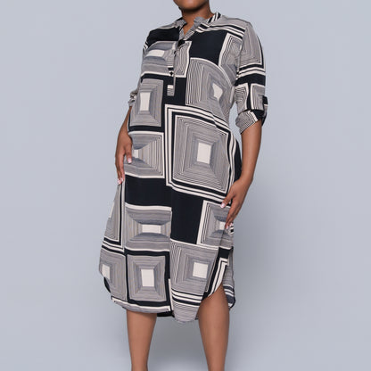 Plus Size Blk/Stone Printed Tunic