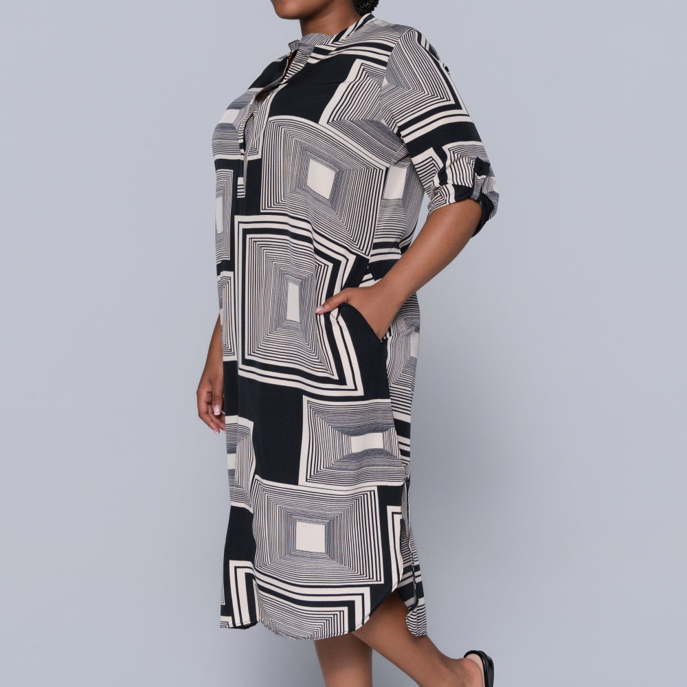 Plus Size Blk/Stone Printed Tunic