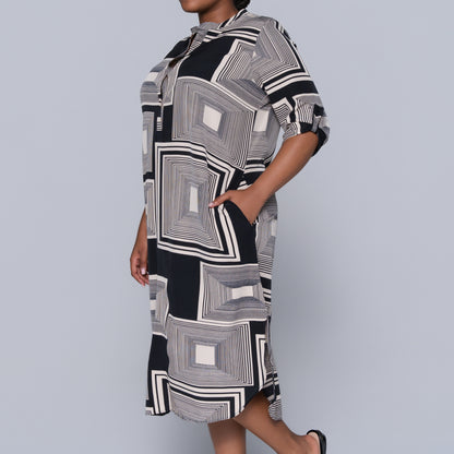 Plus Size Blk/Stone Printed Tunic
