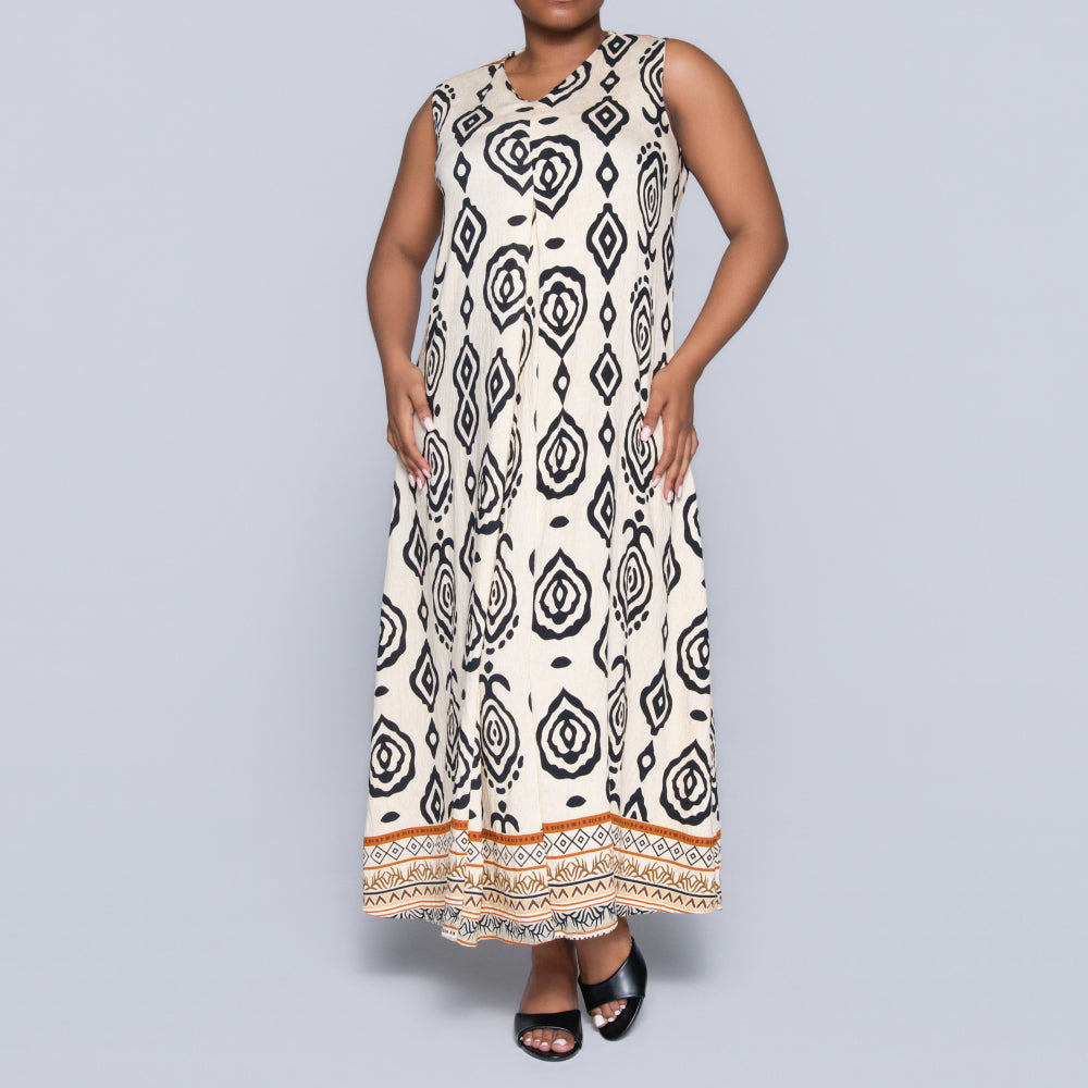 Stone Sleeveless Printed Plus Size Dress