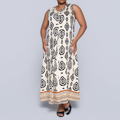 Stone Sleeveless Printed Plus Size Dress