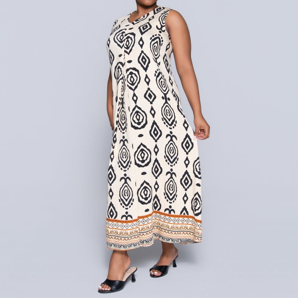 Stone Sleeveless Printed Plus Size Dress