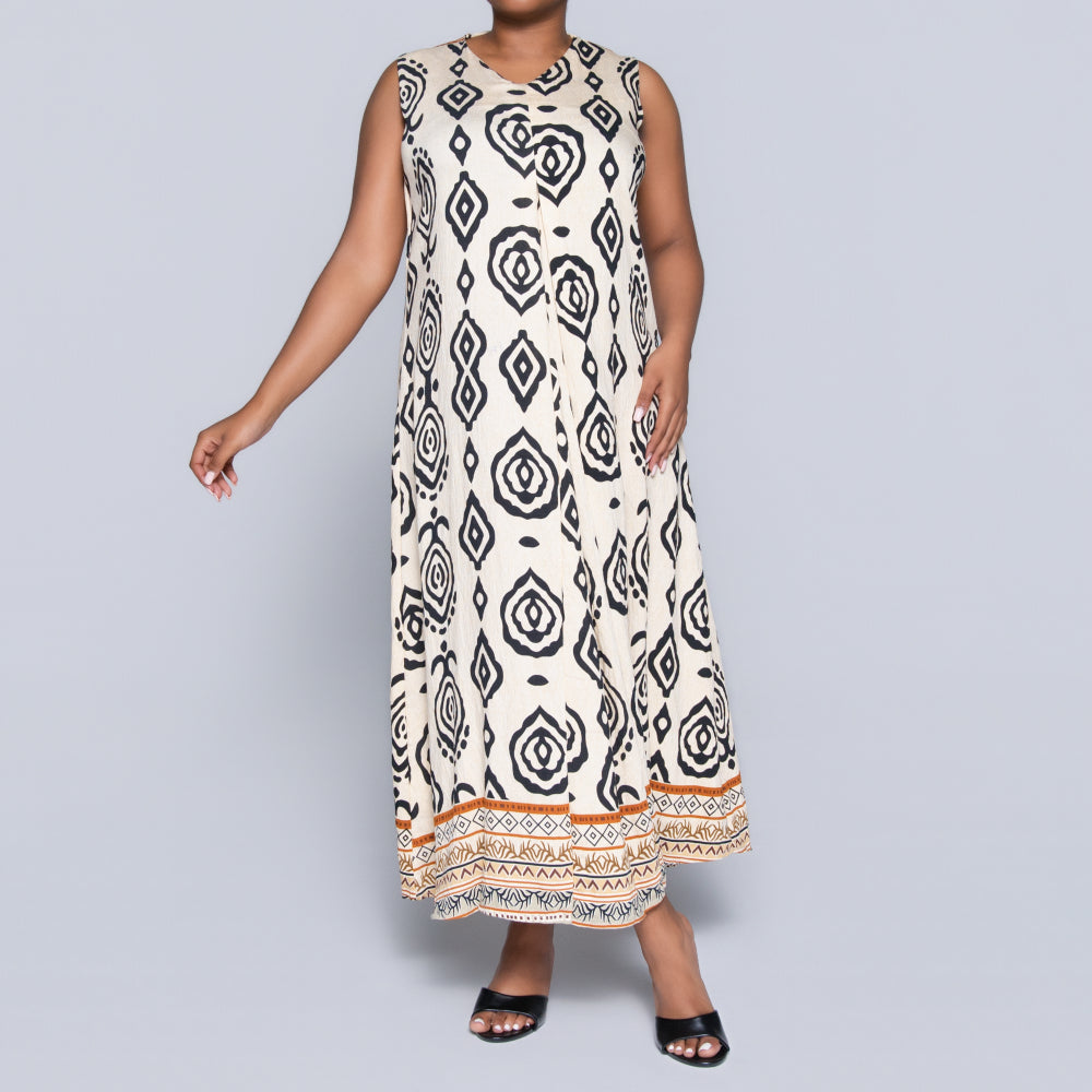 Stone Sleeveless Printed Plus Size Dress