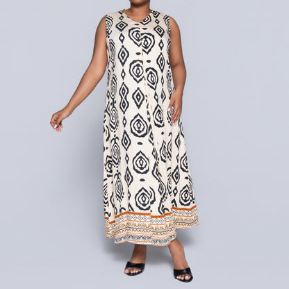 Stone Sleeveless Printed Plus Size Dress
