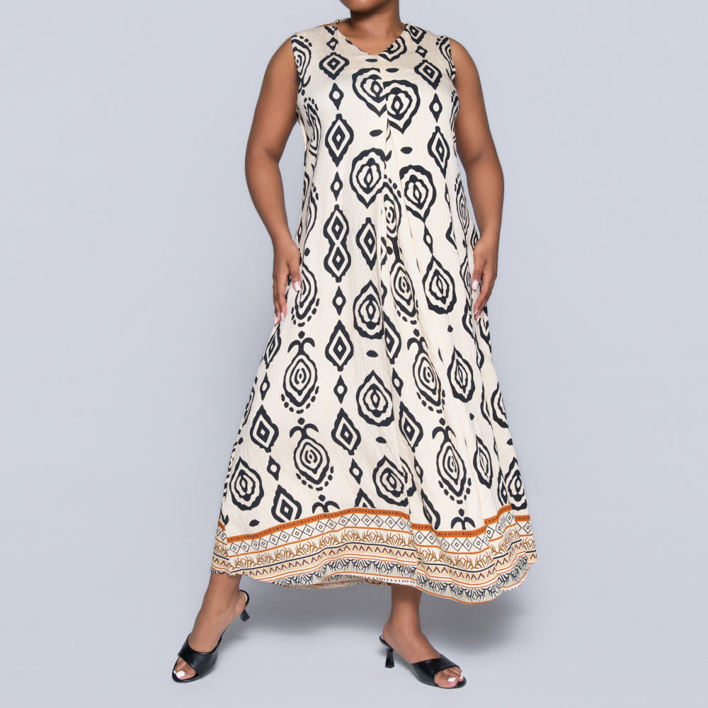 Stone Sleeveless Printed Plus Size Dress