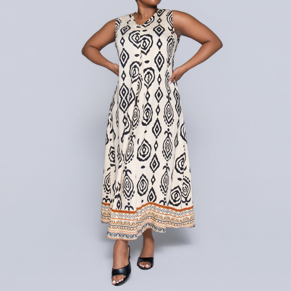 Stone Sleeveless Printed Plus Size Dress