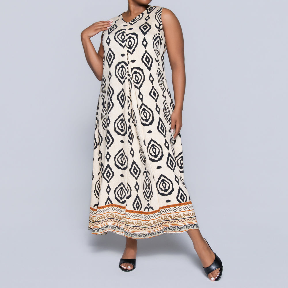 Stone Sleeveless Printed Plus Size Dress
