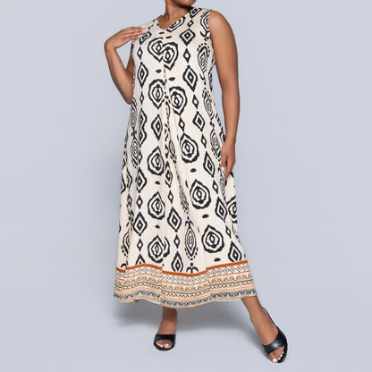 Stone Sleeveless Printed Plus Size Dress