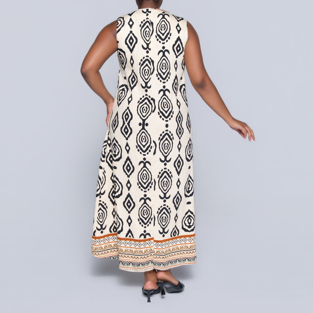 Stone Sleeveless Printed Plus Size Dress