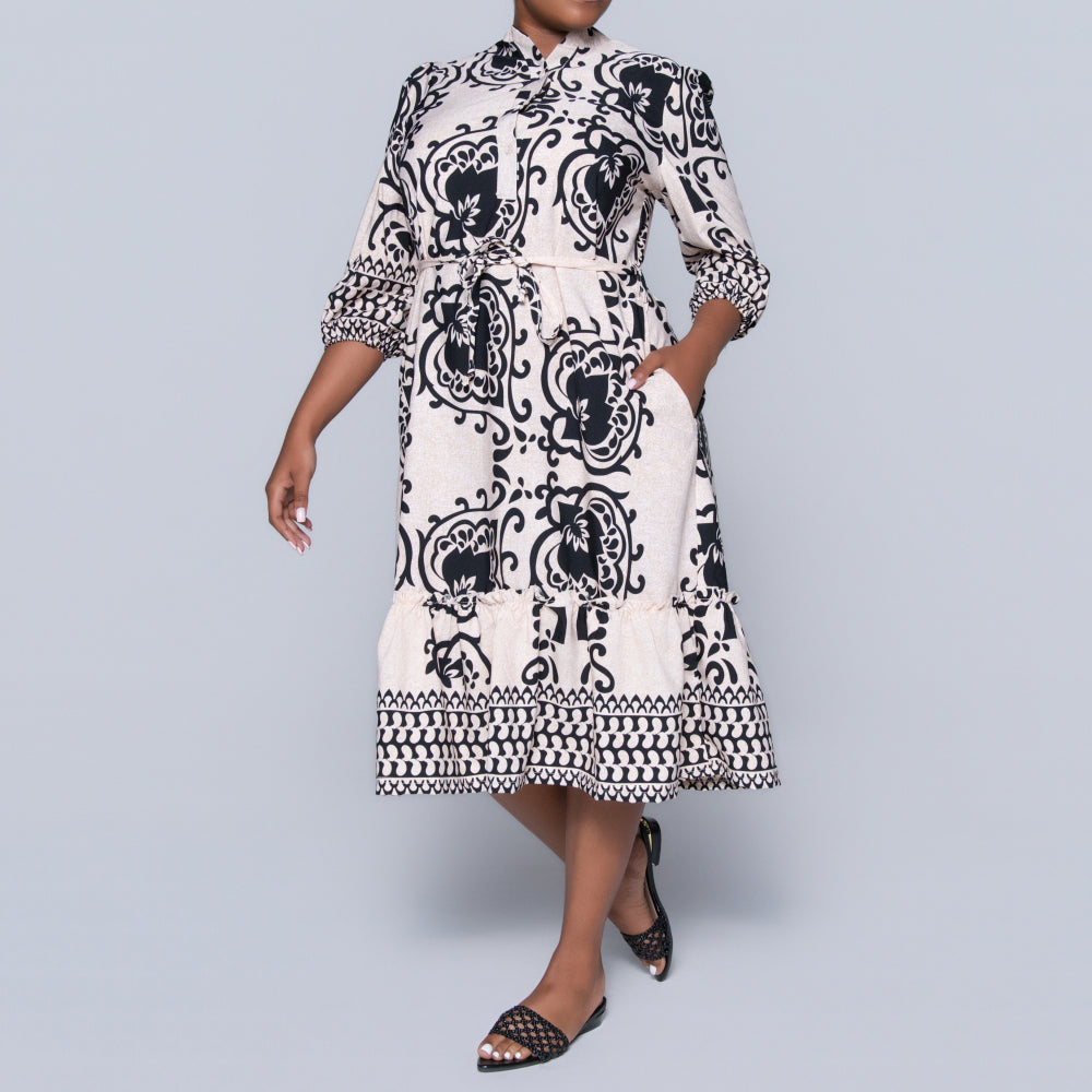 Plus Size Border Print Tunic