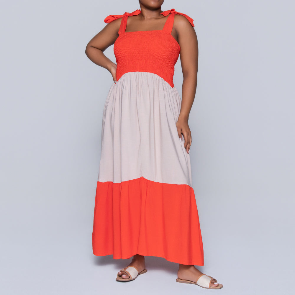 Plus Size Terracotta Colour Block Dress