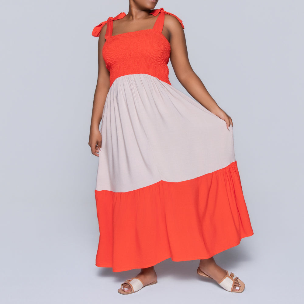 Plus Size Terracotta Colour Block Dress