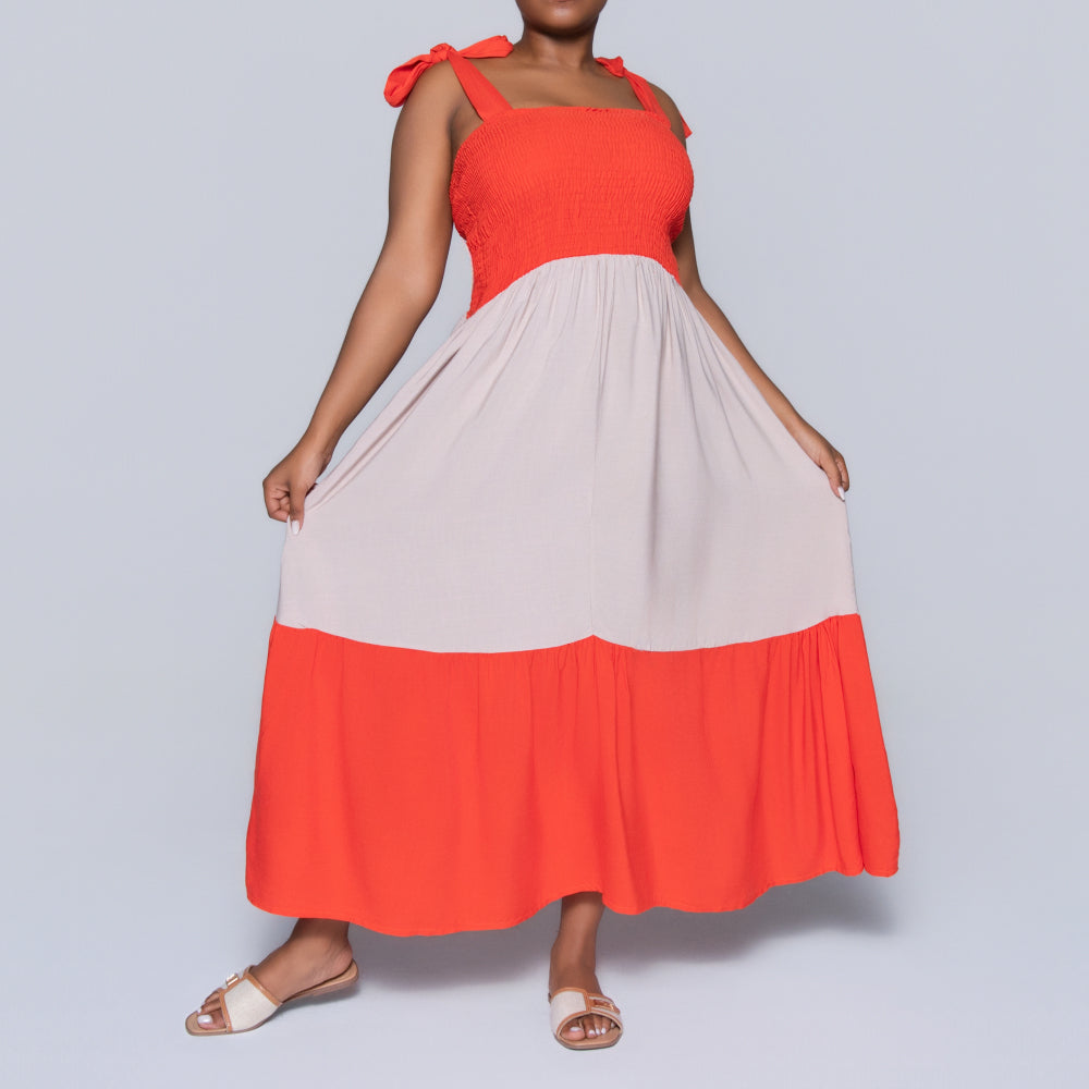 Plus Size Terracotta Colour Block Dress