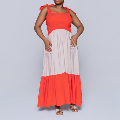 Plus Size Terracotta Colour Block Dress