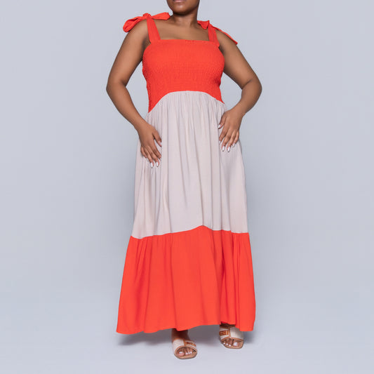 Plus Size Terracotta Colour Block Dress