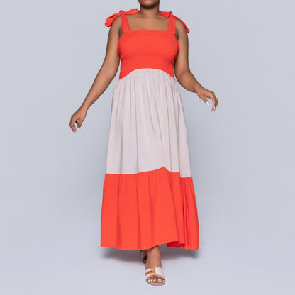Plus Size Terracotta Colour Block Dress