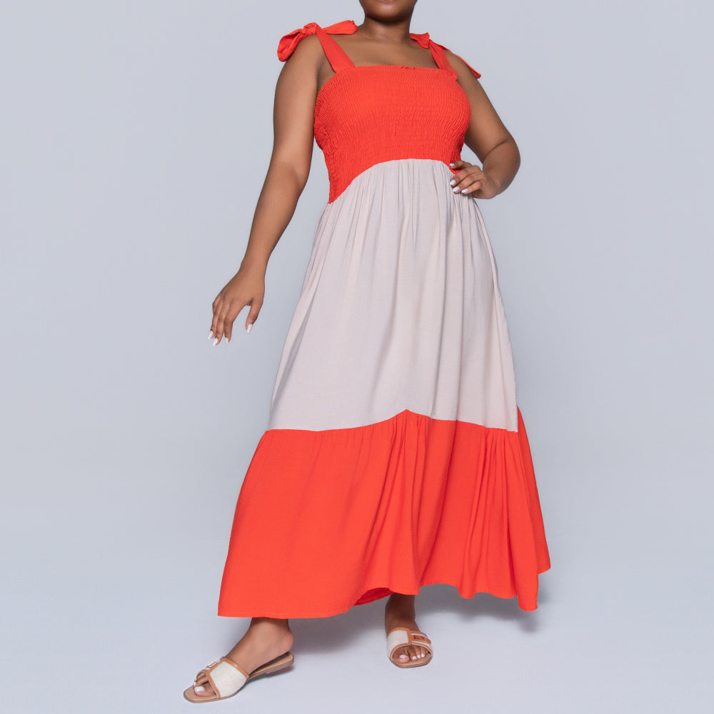 Plus Size Terracotta Colour Block Dress