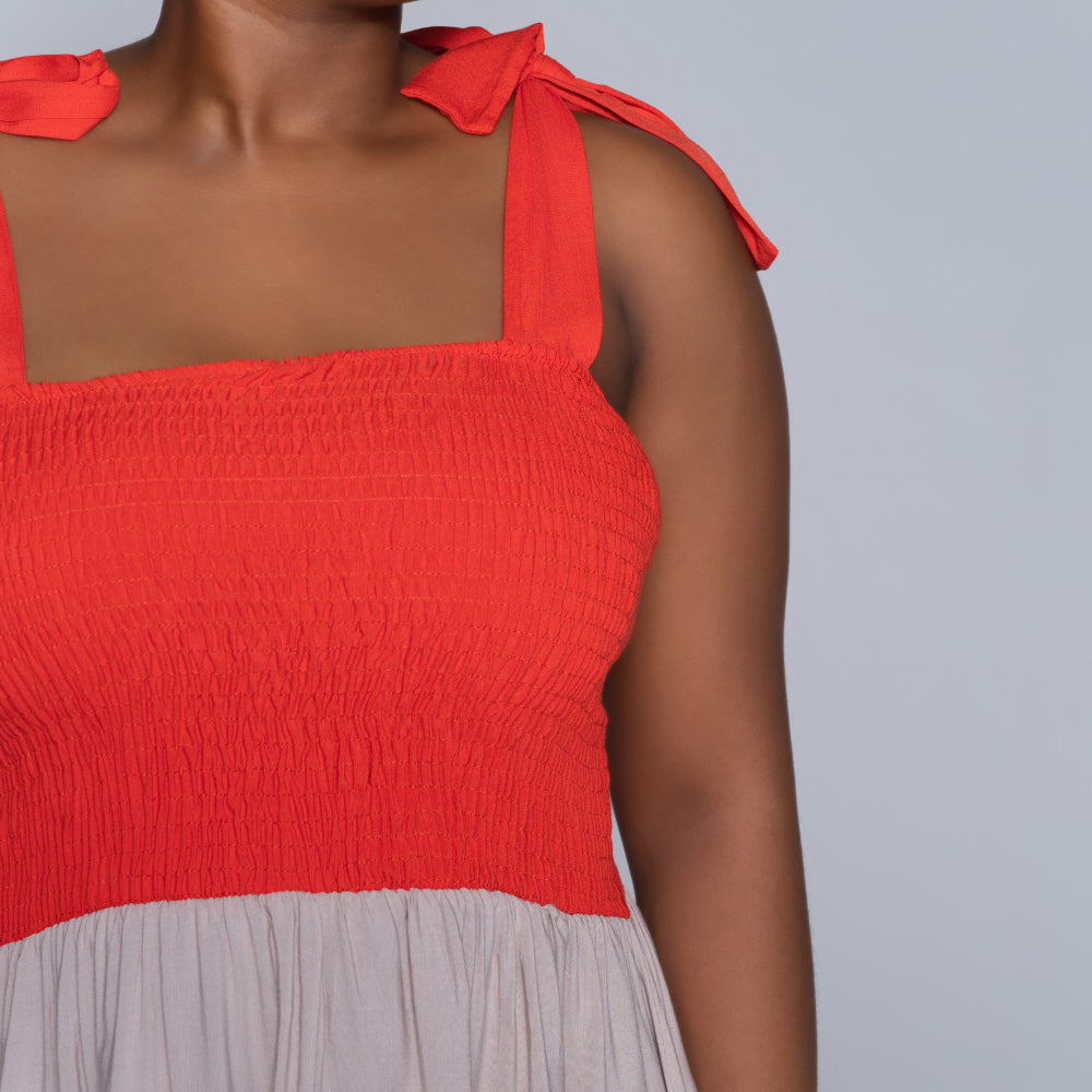 Plus Size Terracotta Colour Block Dress