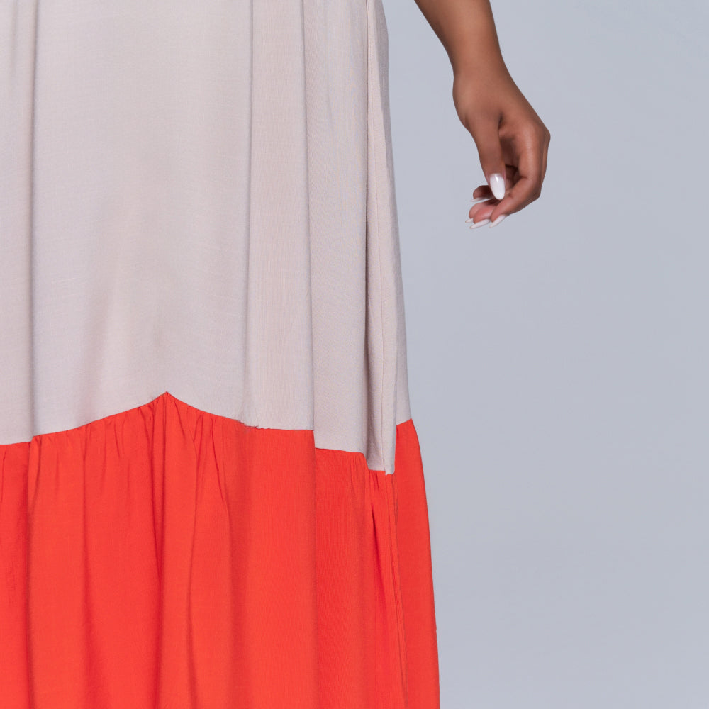 Plus Size Terracotta Colour Block Dress