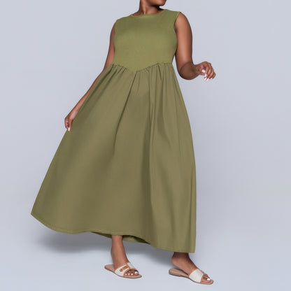 Plus Size Olive Ribbed Contrast Dress