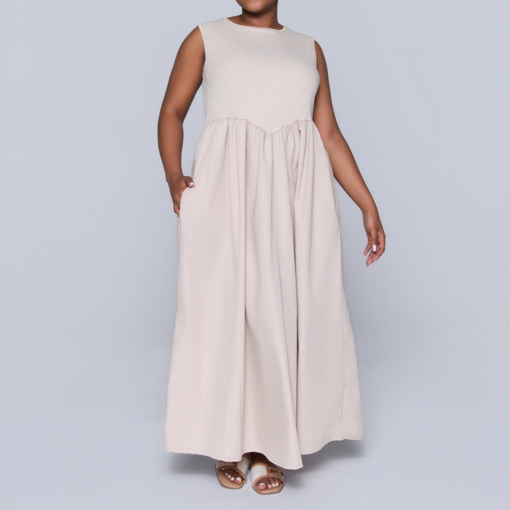 Plus Size Stone Ribbed Contrast Dress