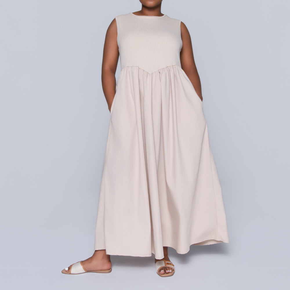 Plus Size Stone Ribbed Contrast Dress