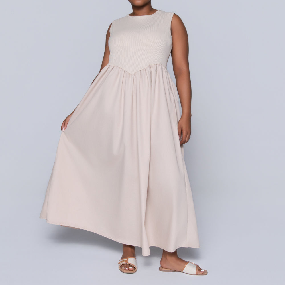 Plus Size Stone Ribbed Contrast Dress