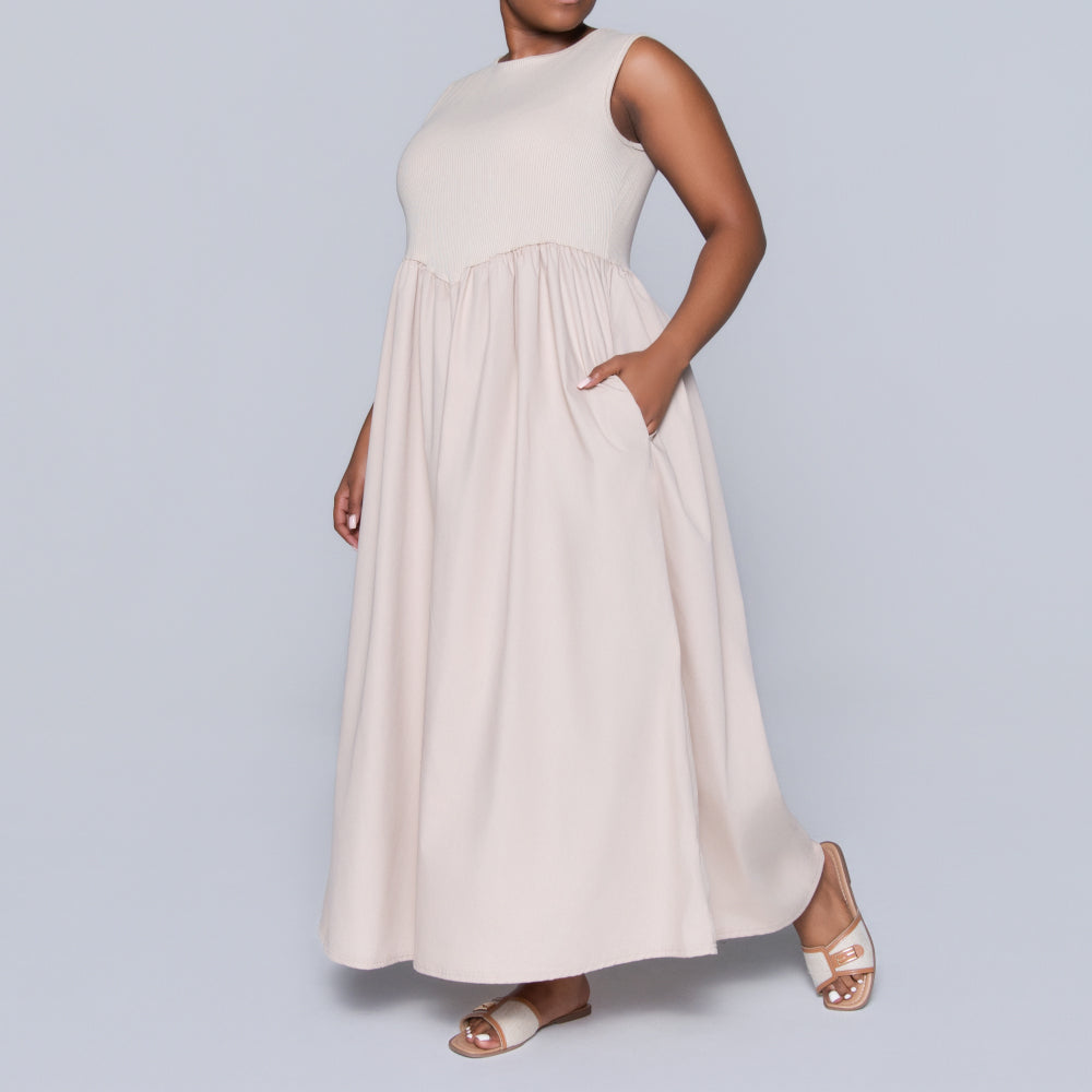 Plus Size Stone Ribbed Contrast Dress