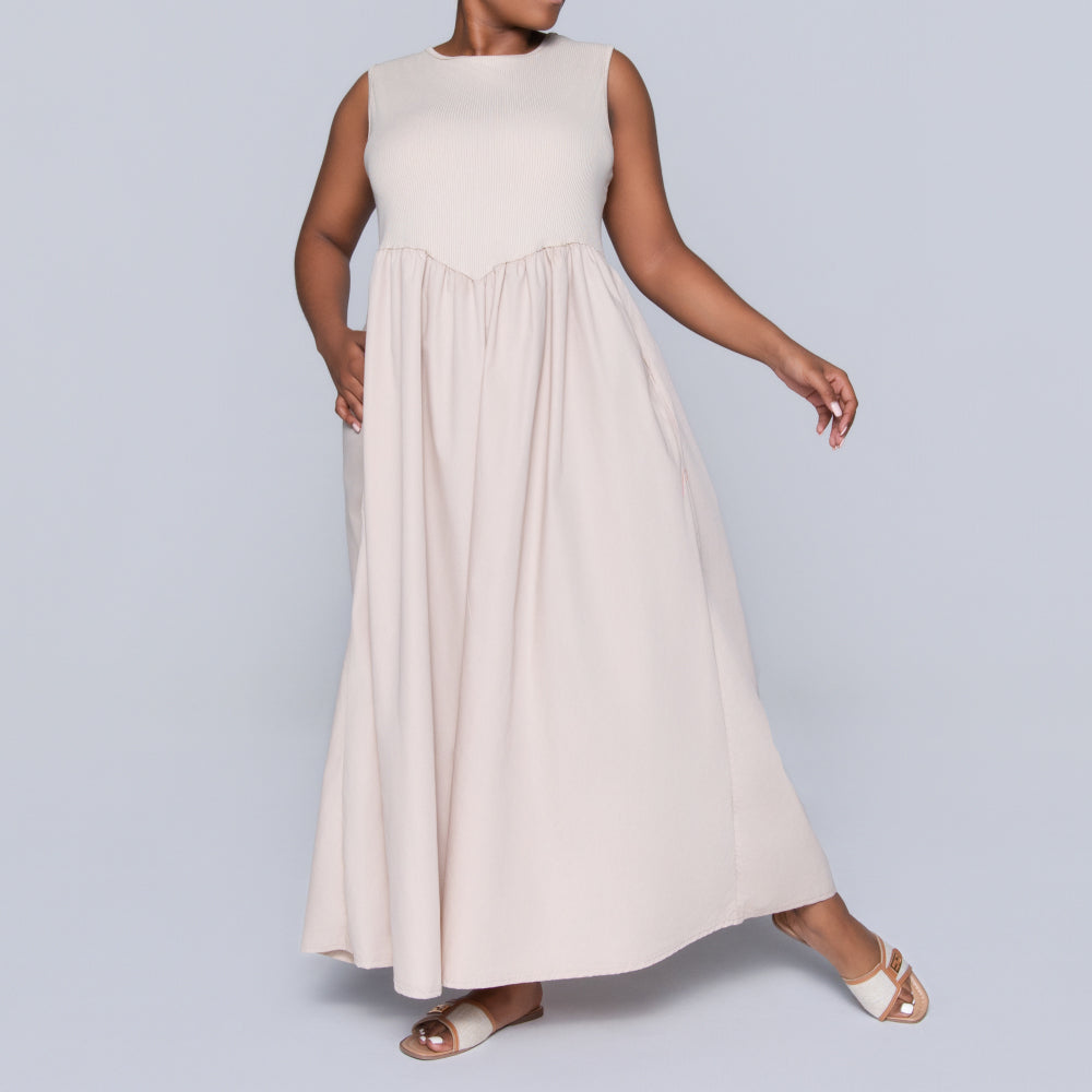 Plus Size Stone Ribbed Contrast Dress