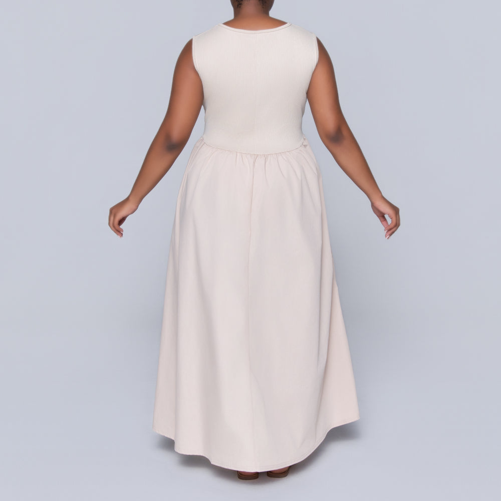 Plus Size Stone Ribbed Contrast Dress