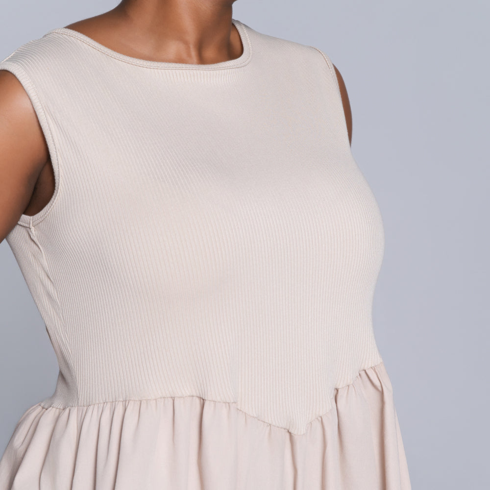 Plus Size Stone Ribbed Contrast Dress