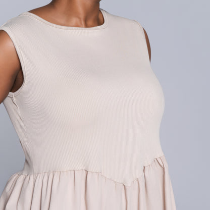 Plus Size Stone Ribbed Contrast Dress