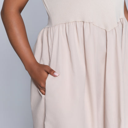 Plus Size Stone Ribbed Contrast Dress