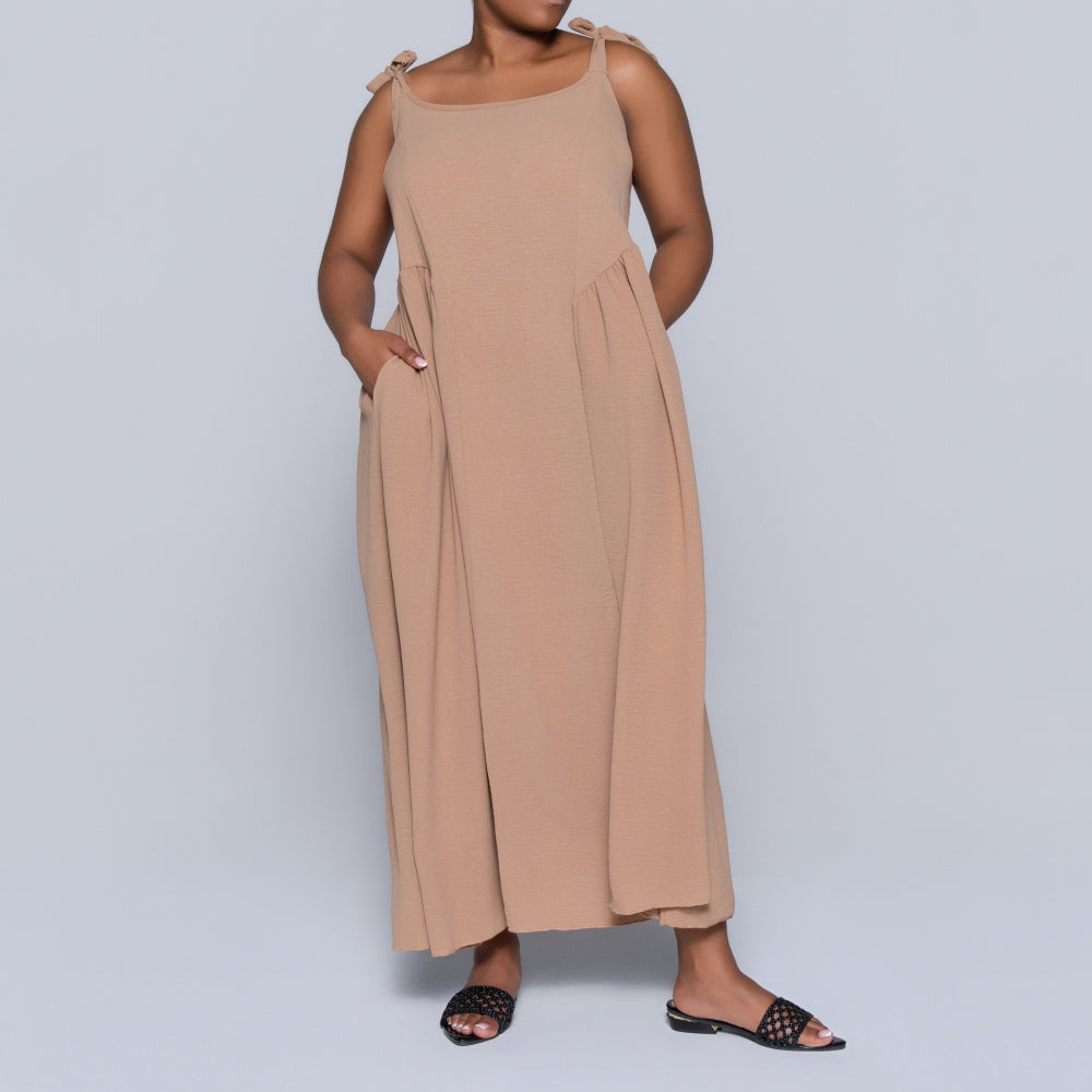 Camel Plus Size Strappy Dress