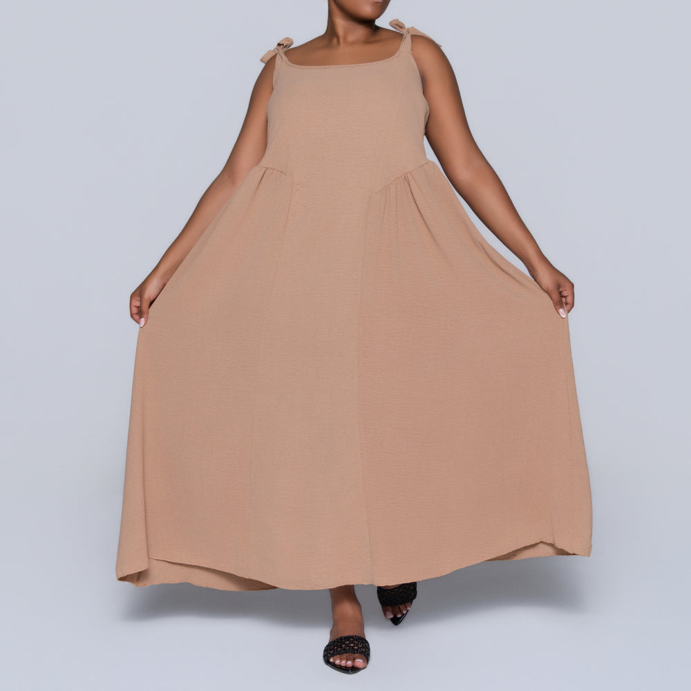 Camel Plus Size Strappy Dress