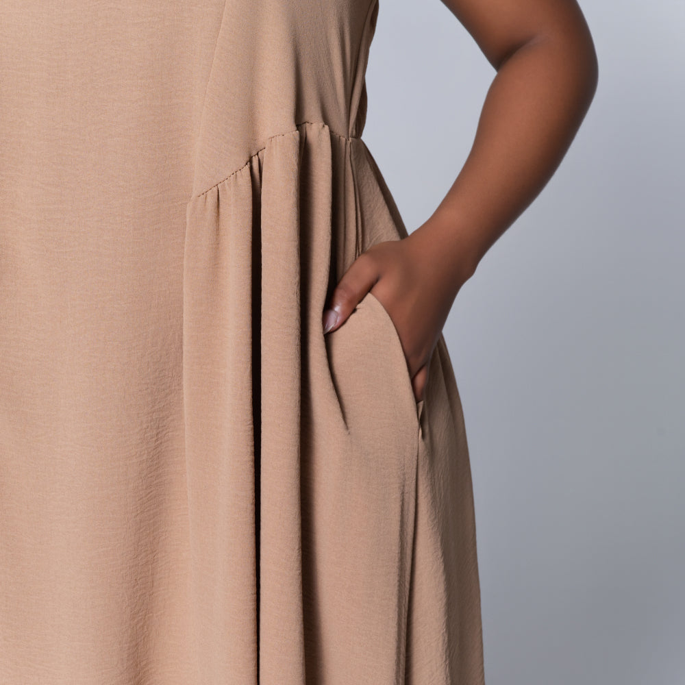 Camel Plus Size Strappy Dress