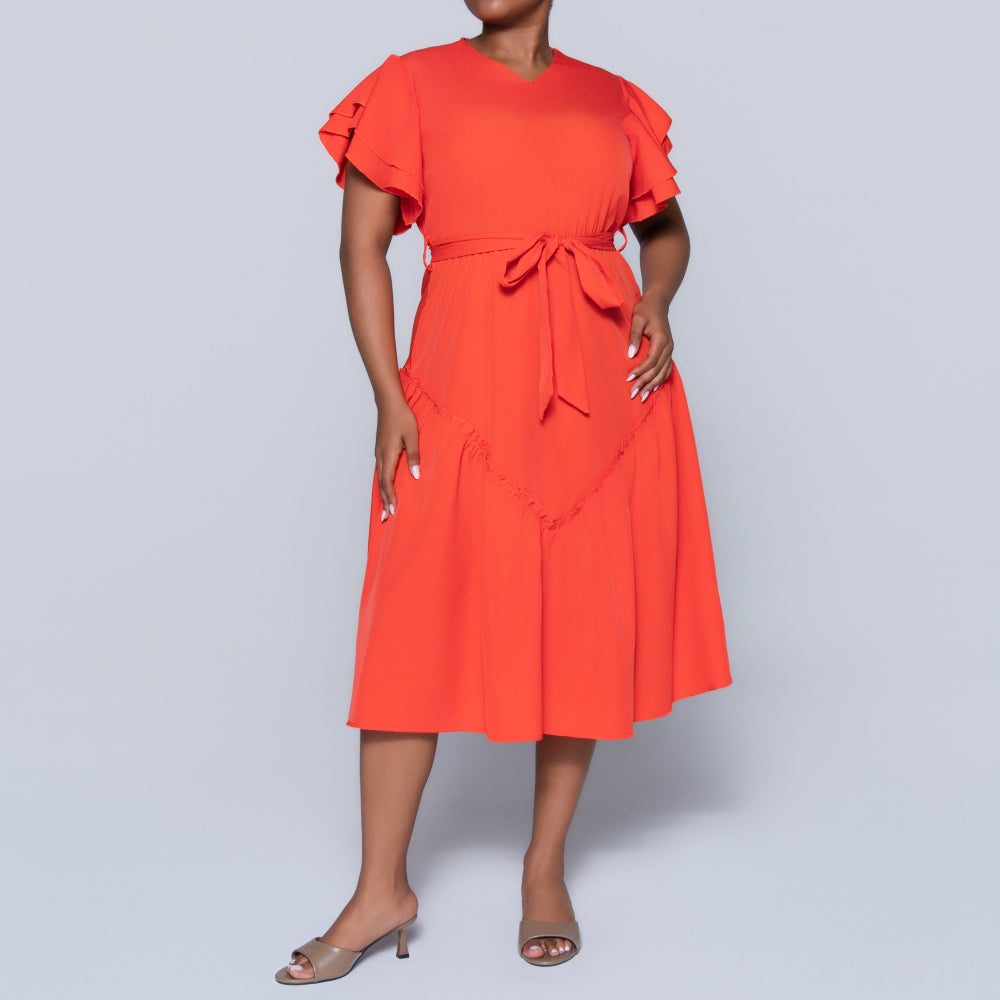 Terracotta Plus Size Tiered Dress